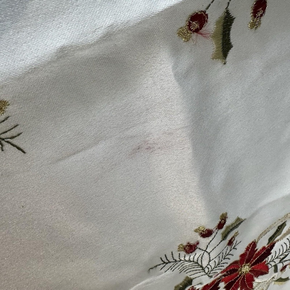VTG New Poinsettia Cutwork‎ Table Piece Cream Rectangle Christmas Centerpiece - Picture 4 of 6